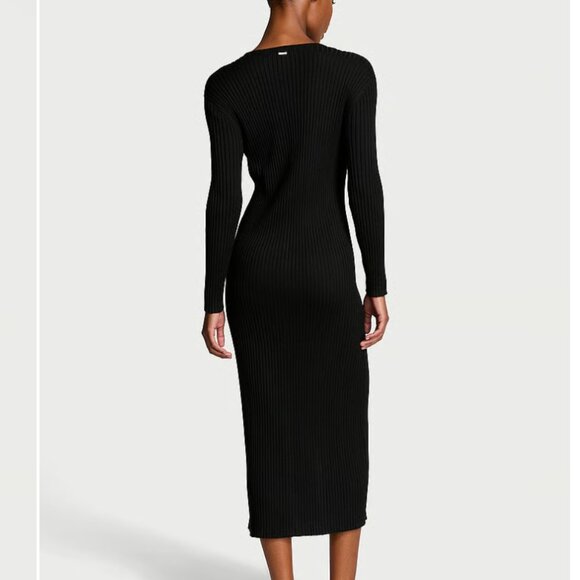 Victoria's Secret Luxe Crème Ribbed Knit Cardigan/Dress XLarge - Black - NWT - Picture 5 of 6